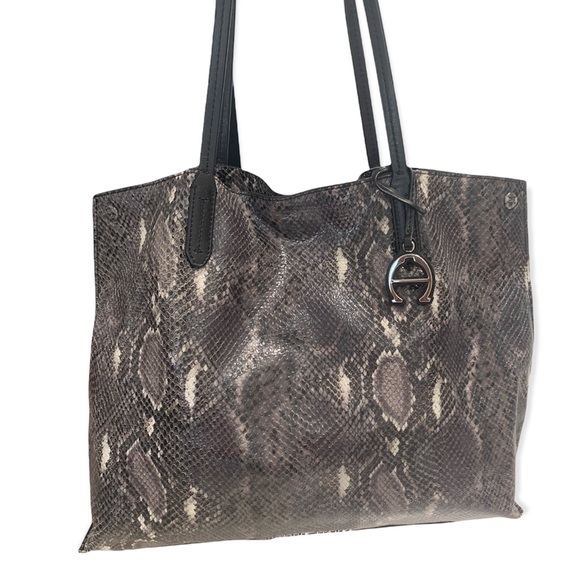 Etienne Aigner Penn Smoke Grey Snake Tote - Picture 4 of 17
